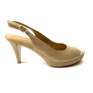 Nine West | Nude vegan patent leather slingbacks